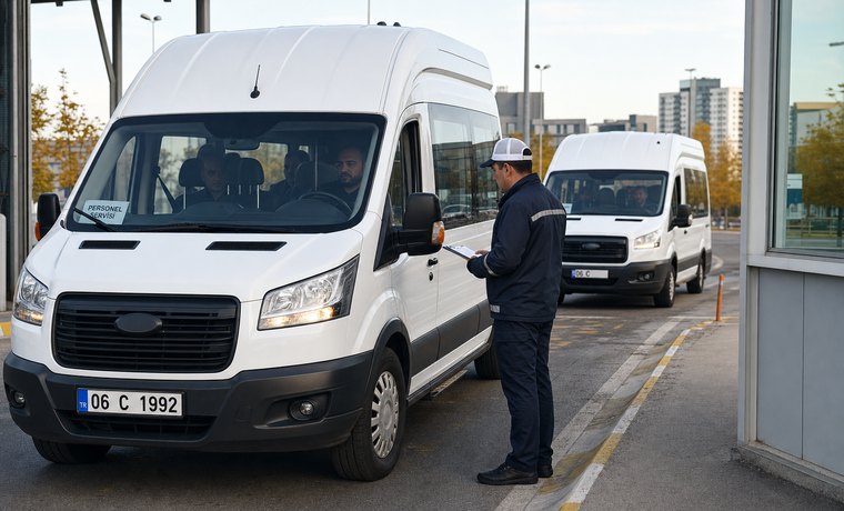 Saha denetiminde servis aracını kontrol eden görevli